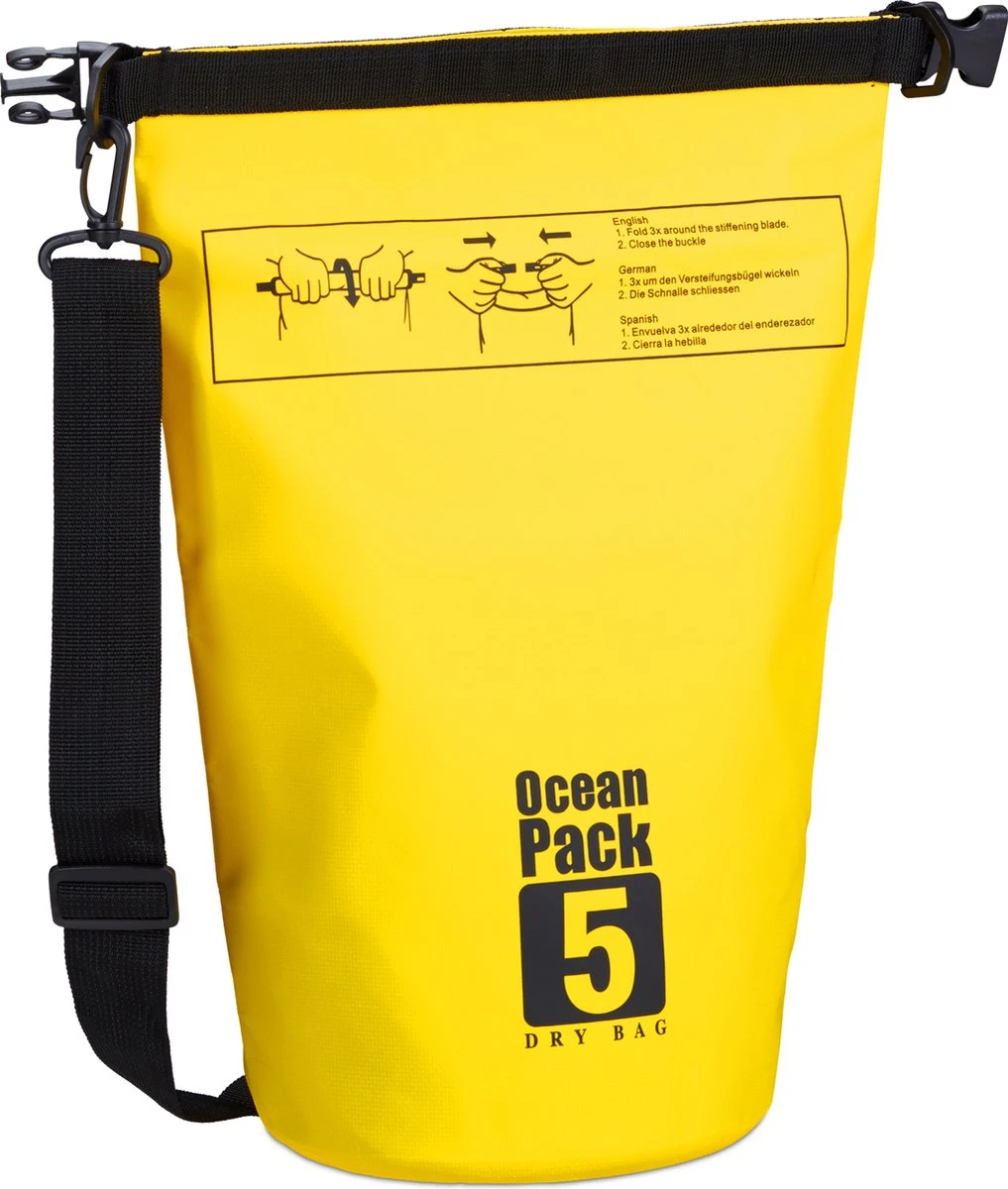 Relaxdays Ocean Pack 5 Liter - Waterdichte Tas - Droogtas - Outdoor Plunjezak - Zeilen - Geel 12 Relaxdays Ocean Pack 5 Liter - Waterdichte Tas - Droogtas - Outdoor Plunjezak - Zeilen - Geel - Afbeelding 10