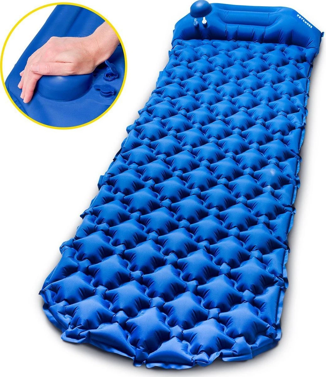 TRVLMORE Slaapmat - Zelfopblazend - 1 Persoons - Ingebouwde Pomp En Kussen - Blauw 3 TRVLMORE Slaapmat - Zelfopblazend - 1 Persoons - Ingebouwde Pomp En Kussen - Blauw