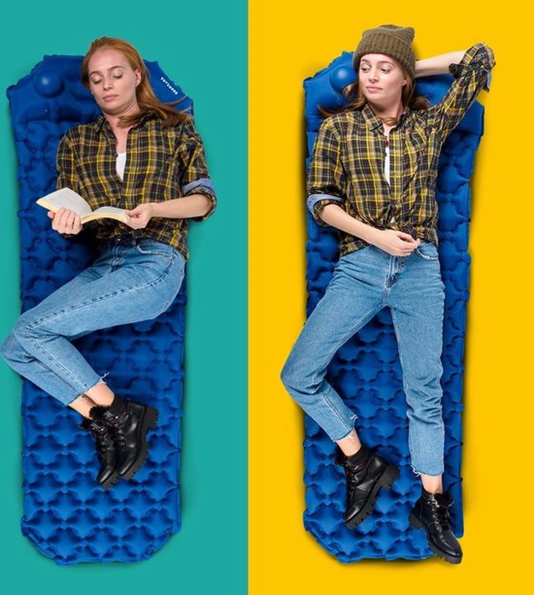 TRVLMORE Slaapmat - Zelfopblazend - 1 Persoons - Ingebouwde Pomp En Kussen - Blauw 12 TRVLMORE Slaapmat - Zelfopblazend - 1 Persoons - Ingebouwde Pomp En Kussen - Blauw - Afbeelding 10