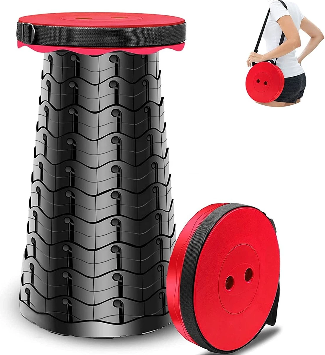 Kampeerkruk - Uitschuifbare Kruk - Rood/Zwart- Tot 120 Kg - Travel Stool - Opvouwbare Campingkruk - Inklapbaar Krukje - Telescopische Kruk - Camping - Outdoor 3 Kampeerkruk - Uitschuifbare Kruk - Rood/Zwart- Tot 120 Kg - Travel Stool - Opvouwbare Campingkruk - Inklapbaar Krukje - Telescopische Kruk - Camping - Outdoor