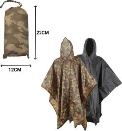 Regenponcho / Fietsponcho Herbruikbaar Voor Volwassenen ( Dames En Heren ) - 200x110cm - 100% Ripstop Polyester - Camouflage -Bol 1119x1200 3