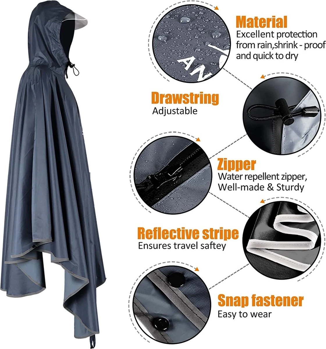 Anyoo Waterdichte Fietsponcho Fiets Regenjas Jas Capes Lichtgewicht Compact Herbruikbaar Voor Jongens Mannen Vrouwen Volwassenen 6 Anyoo Waterdichte Fietsponcho Fiets Regenjas Jas Capes Lichtgewicht Compact Herbruikbaar Voor Jongens Mannen Vrouwen Volwassenen - Afbeelding 4