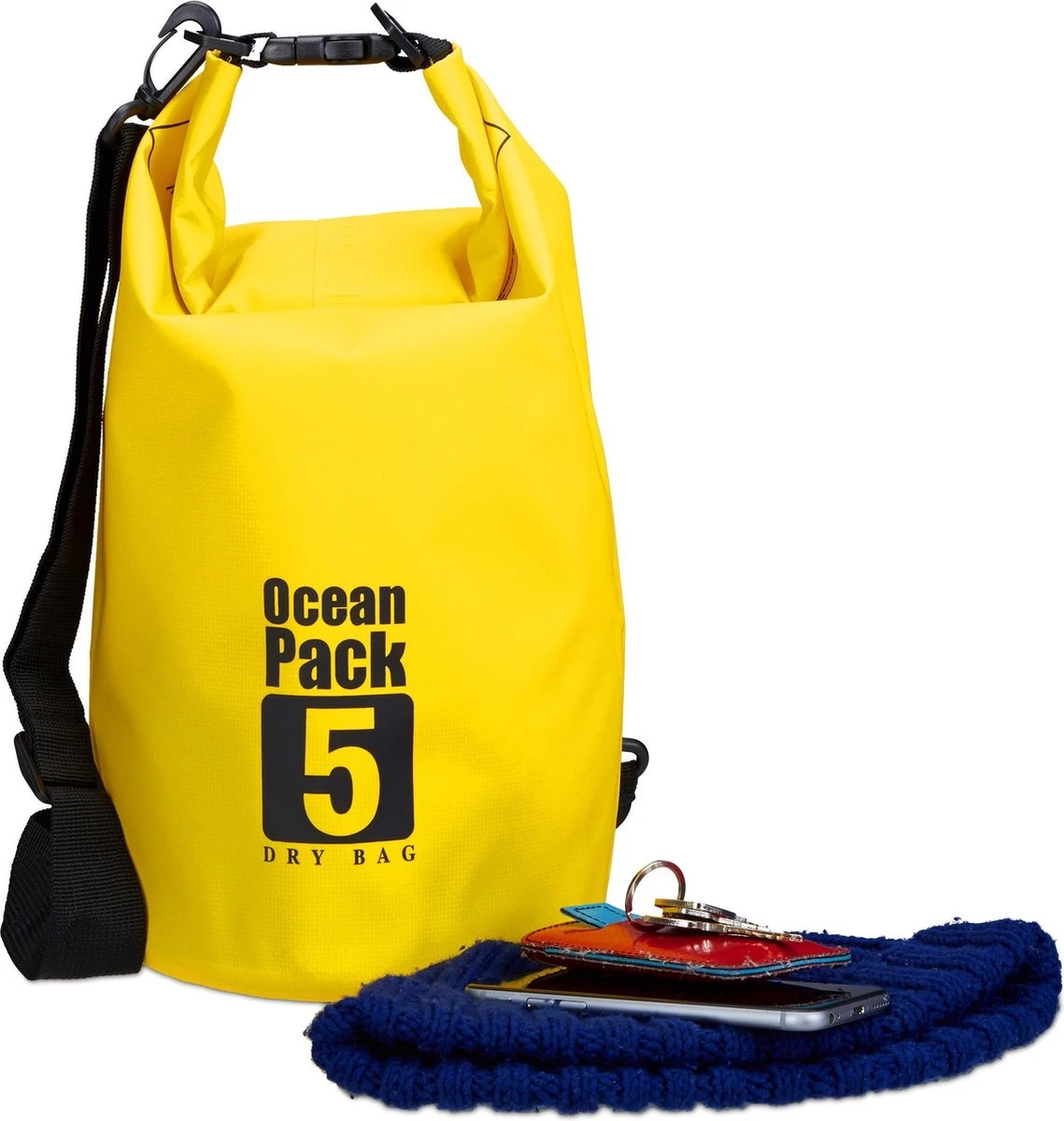 Relaxdays Ocean Pack 5 Liter - Waterdichte Tas - Droogtas - Outdoor Plunjezak - Zeilen - Geel 13 Relaxdays Ocean Pack 5 Liter - Waterdichte Tas - Droogtas - Outdoor Plunjezak - Zeilen - Geel - Afbeelding 11