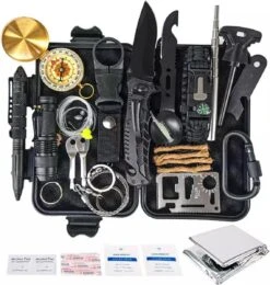 Merkloos Survival Kit – 35-delig – Outdoor Kit – Survival Set – Mes – Kompas – Noodpakket – Survival Gear – Multitool Creditcard – Incl. Opbergdoos