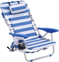 Naqsh Store Strandstoel Met Hoofdkussen, Aluminium, Draagbare Vouwstoel, Campingstoel, Opvouwbaar En Verstelbaar, Zoals Een Rugzak Draagbaar, Buitenstoel, Blauw En Wit Gestreept GCB62BU -Bol 1148x1200 2
