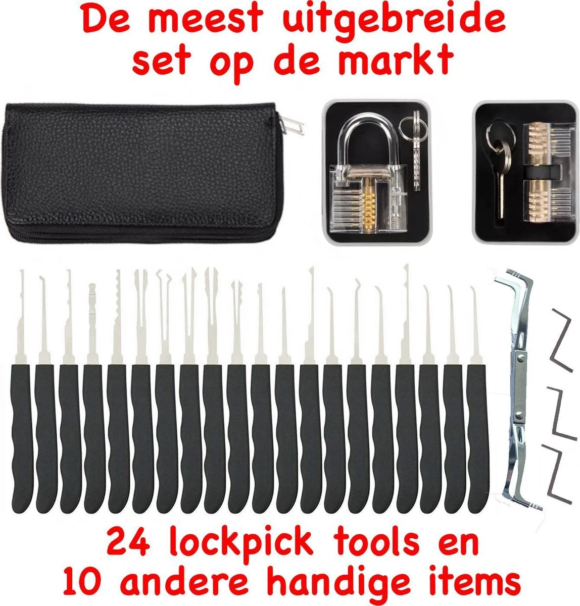 Merkloos 34 Delige Lockpick Set Voor Beginners En Gevorderden Met 2x Oefenslot Een Opberghoes En Opberg Doosjes - Lockpicking Set - Survival Kit - Gereedschapset - Doorzichtig Slot Transparant - Slotenmaker 4 Merkloos 34 Delige Lockpick Set Voor Beginners En Gevorderden Met 2x Oefenslot Een Opberghoes En Opberg Doosjes - Lockpicking Set - Survival Kit - Gereedschapset - Doorzichtig Slot Transparant - Slotenmaker - Afbeelding 2