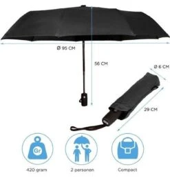 Merkloos Automatische Stormparaplu - Paraplu – Opvouwbaar & Windproof Tot 100km P/u - Ø 95 Cm - Zwart -Bol 1149x1200 9