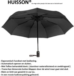 HUISSON Paraplu Stormparaplu Automatisch Uit En Inklapbaar Opvouwbaar Lichtgewicht 330 Gram Windproof Zwart -Bol 1170x1200 7