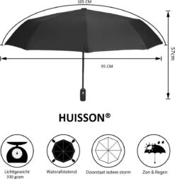 HUISSON Paraplu Stormparaplu Automatisch Uit En Inklapbaar Opvouwbaar Lichtgewicht 330 Gram Windproof Zwart -Bol 1175x1200 6