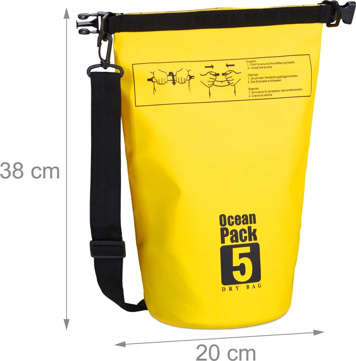 Relaxdays Ocean Pack 5 Liter - Waterdichte Tas - Droogtas - Outdoor Plunjezak - Zeilen - Geel 15 Relaxdays Ocean Pack 5 Liter - Waterdichte Tas - Droogtas - Outdoor Plunjezak - Zeilen - Geel - Afbeelding 13