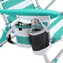 Strandstoel Met Afneembare Hoofdsteun, Draagbare Klapstoel, Campingstoel, Rugleuning Tot 180° Verstelbaar, Met Bekerhouder En Zijvak, Groene En Witte Strepen GCB62JW -Bol 1199x1200
