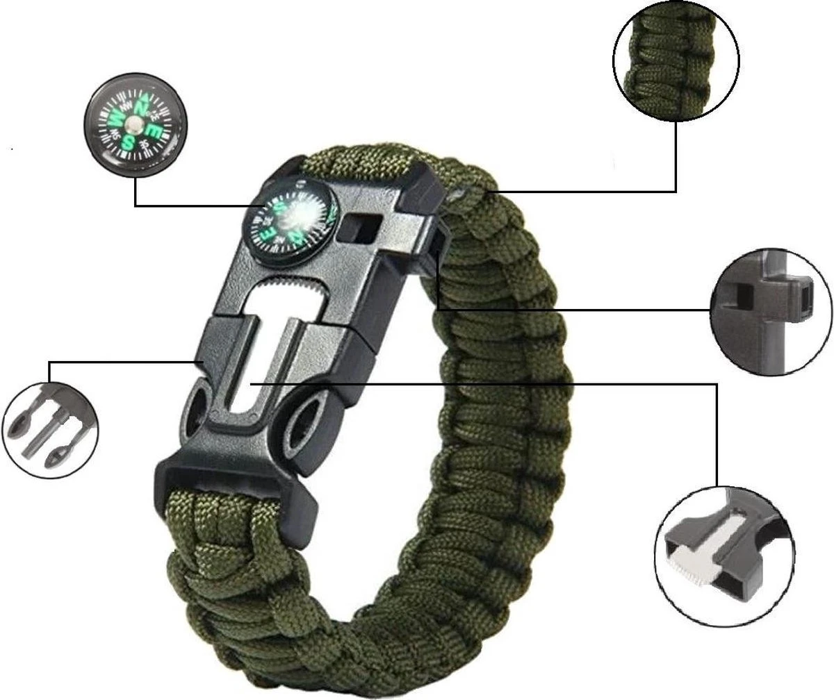 Survival Paracord Armband Met 5 Functies 3 Survival Paracord Armband Met 5 Functies