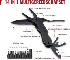 Multitool Zakmes Inclusief Draagetui & 9-Delige Bit Set - Kamperen - Survival Mes - Outdoor Activiteiten - Opvouwbaar Mes - Zwart -Bol 1200x1023 1