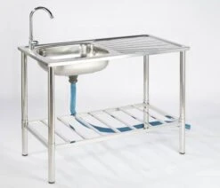 Camping/Outdoor Inox Tafel Met Gootsteen Lavabo En Kraan 100x77x50cm