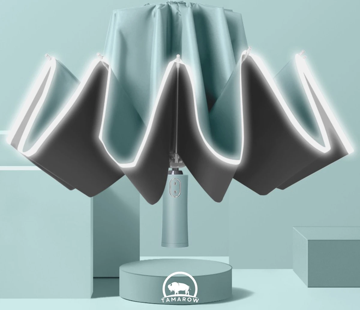 Tamarow™ Automatische Opvouwbare Paraplu - Omgekeerd Design - Windproof - Lichtgewicht - Reflectie - Omgekeerd Design - Licht Groen 5 Tamarow™ Automatische Opvouwbare Paraplu - Omgekeerd Design - Windproof - Lichtgewicht - Reflectie - Omgekeerd Design - Licht Groen - Afbeelding 3