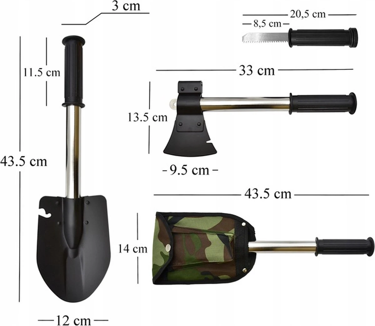 Survival Schep - 8 In 1 - Opvouwbaar - 8 Delig - Met Draagtas - 12 X 43.5 Cm - Met Bijl - Zaag - Pionierschep - Vouwschop - Handzame Schep - Schop - Outdoor - Kamperen - Camping - Multifunctionele Schep - Militaire Schop - Gereedschap - Houtzaag 10 Survival Schep - 8 In 1 - Opvouwbaar - 8 Delig - Met Draagtas - 12 X 43.5 Cm - Met Bijl - Zaag - Pionierschep - Vouwschop - Handzame Schep - Schop - Outdoor - Kamperen - Camping - Multifunctionele Schep - Militaire Schop - Gereedschap - Houtzaag - Afbeelding 8