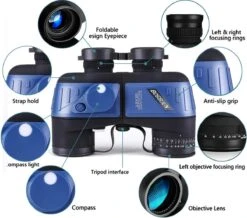 Professionele Marine Verrekijker - 10X50 - Met Digitaal Kompas En Rangefinder - Waterdicht - Fogproof - BAK4 Prisma Lens - Afstandsmeter - Navigatie Binoculars - Geschikt Voor Zeilen, Birdwatching, Trekking, Outdoor - Blauw / Zwart -Bol 1200x1058 2