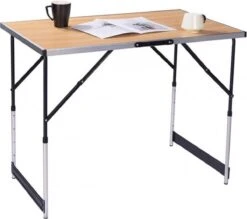 Kamyra® Campingtafel Inklapbaar - Kampeertafel, Partytafel - Opvouwbaar, Lichtgewicht & In Hoogte Verstelbaar - Aluminium/Hout -Bol 1200x1066
