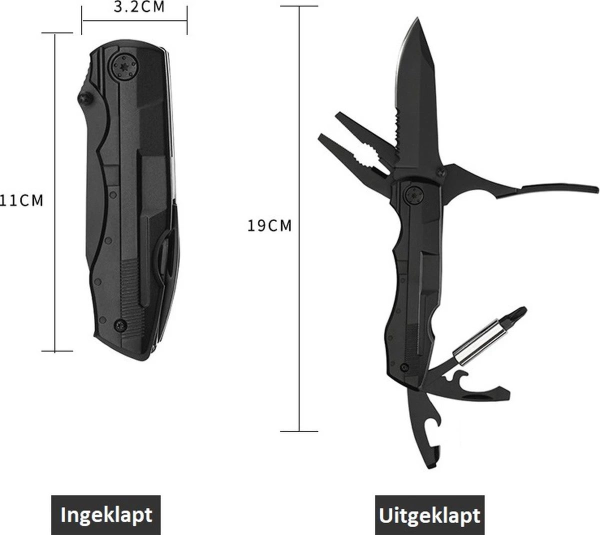 PLAY IT Zakmes Multitool 14 In 1 Incl. Draagetui & 9 Delige Bit Set - 11 In 1 Multikaart - Zwart 10 PLAY IT Zakmes Multitool 14 In 1 Incl. Draagetui & 9 Delige Bit Set - 11 In 1 Multikaart - Zwart - Afbeelding 8