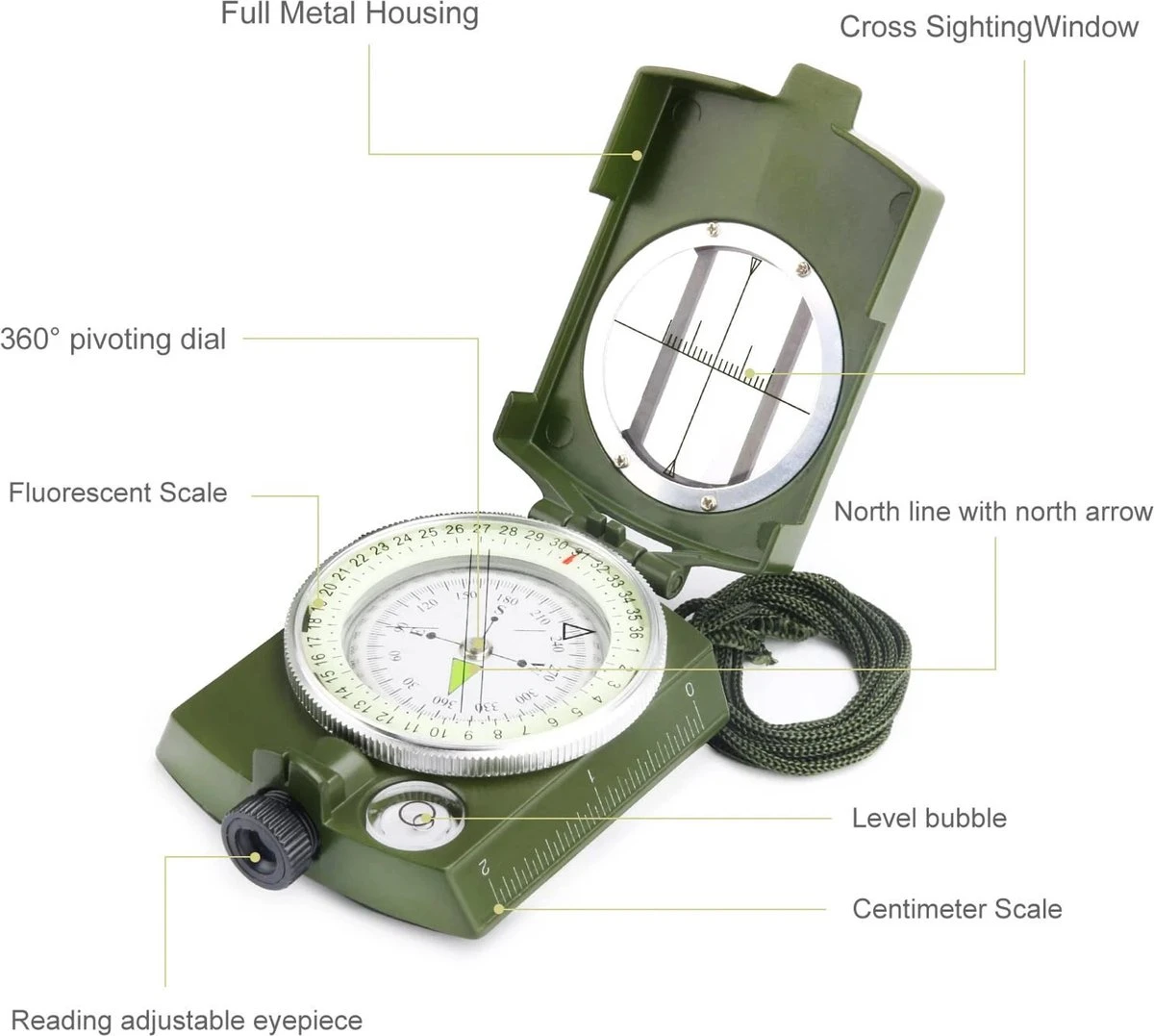 IBright Professionele Metalen Militaire Kompas - Inklapbaar - Waterproof - Schokbestendig - Kaart Kompas Met Kaartlezer - Met Opberg Etui 9 IBright Professionele Metalen Militaire Kompas - Inklapbaar - Waterproof - Schokbestendig - Kaart Kompas Met Kaartlezer - Met Opberg Etui - Afbeelding 7