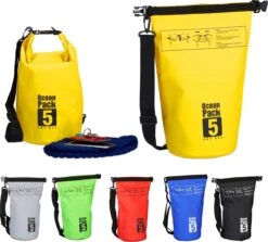 Relaxdays Ocean Pack 5 Liter - Waterdichte Tas - Droogtas - Outdoor Plunjezak - Zeilen - Geel