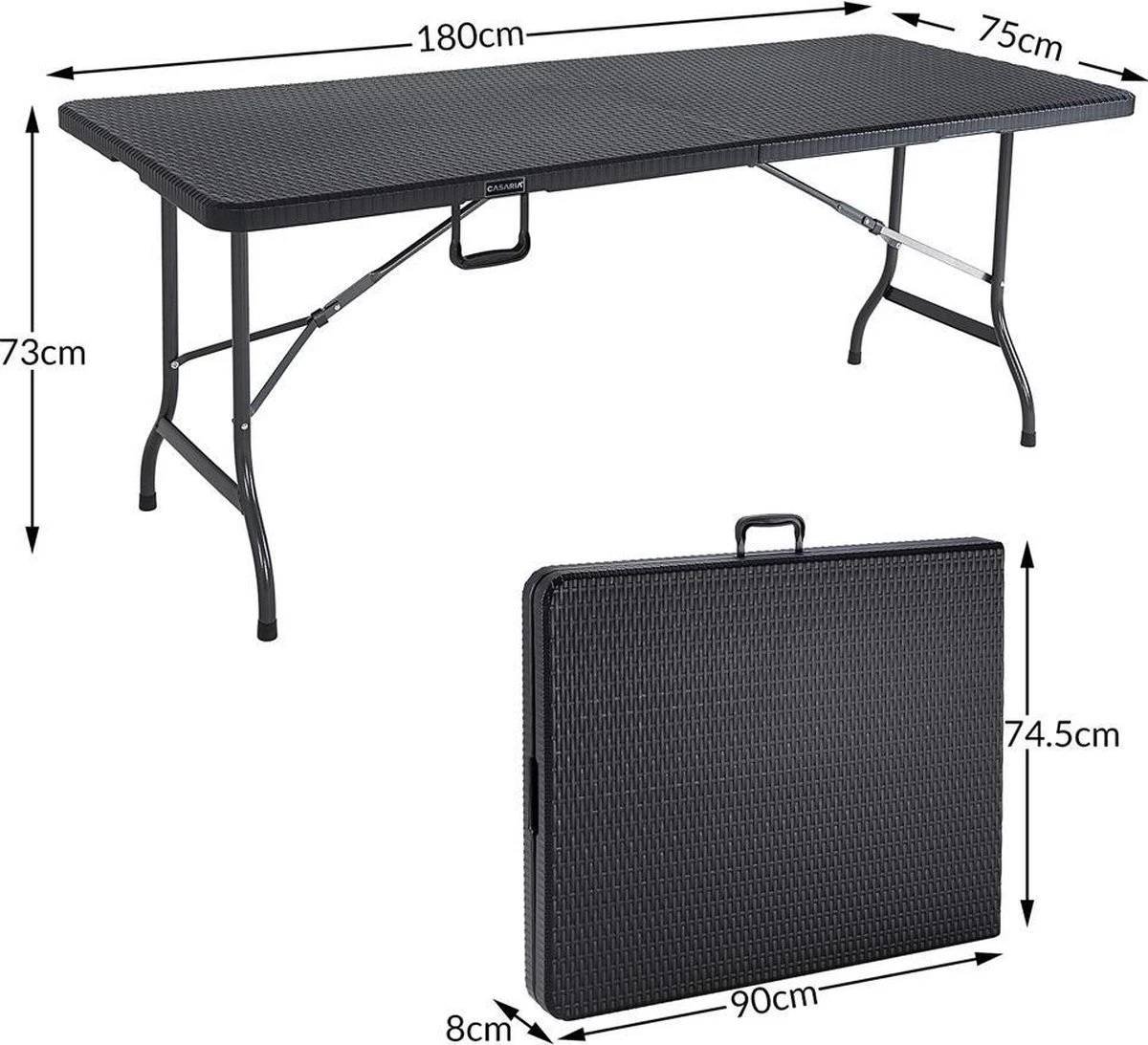 Casaria Tuintafel Opvouwbaar – Met Draaggreep 180x75 Cm – Zwart 4 Casaria Tuintafel Opvouwbaar – Met Draaggreep 180x75 Cm – Zwart - Afbeelding 2