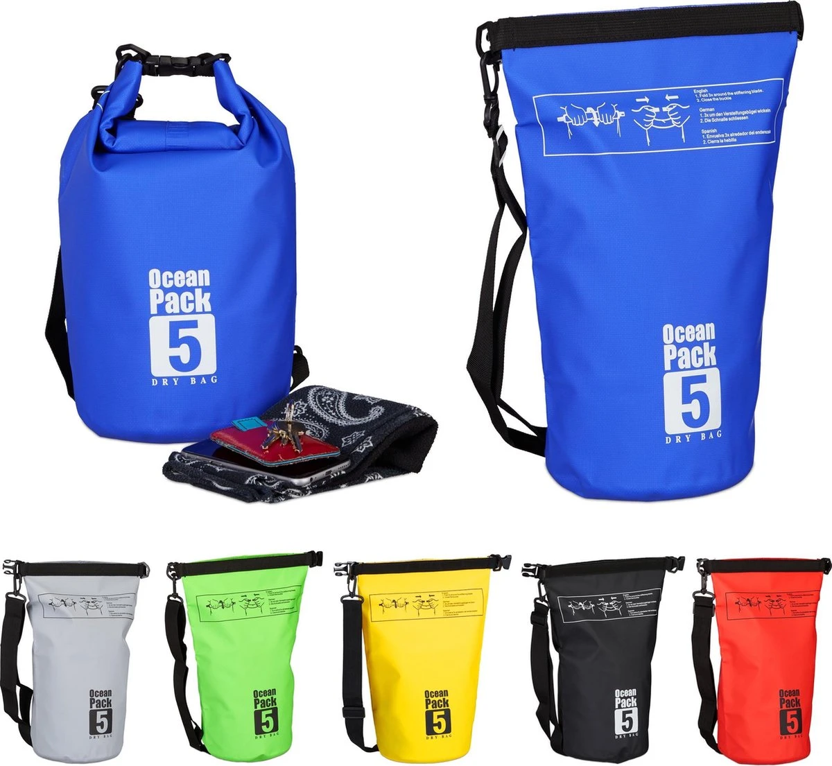 Relaxdays Ocean Pack 5 Liter - Waterdichte Tas - Droogtas - Outdoor Plunjezak - Zeilen - Geel 4 Relaxdays Ocean Pack 5 Liter - Waterdichte Tas - Droogtas - Outdoor Plunjezak - Zeilen - Geel - Afbeelding 2