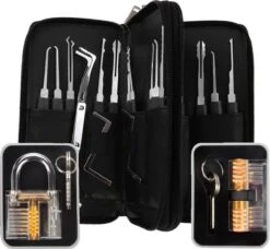 Merkloos 34 Delige Lockpick Set Voor Beginners En Gevorderden Met 2x Oefenslot Een Opberghoes En Opberg Doosjes - Lockpicking Set - Survival Kit - Gereedschapset - Doorzichtig Slot Transparant - Slotenmaker