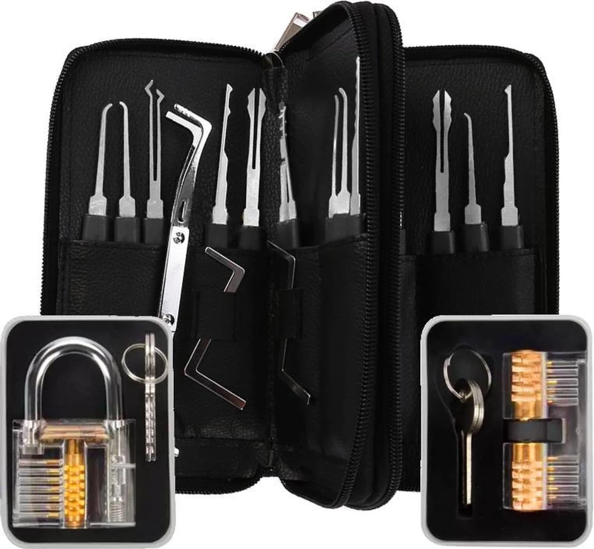 Merkloos 34 Delige Lockpick Set Voor Beginners En Gevorderden Met 2x Oefenslot Een Opberghoes En Opberg Doosjes - Lockpicking Set - Survival Kit - Gereedschapset - Doorzichtig Slot Transparant - Slotenmaker 3 Merkloos 34 Delige Lockpick Set Voor Beginners En Gevorderden Met 2x Oefenslot Een Opberghoes En Opberg Doosjes - Lockpicking Set - Survival Kit - Gereedschapset - Doorzichtig Slot Transparant - Slotenmaker