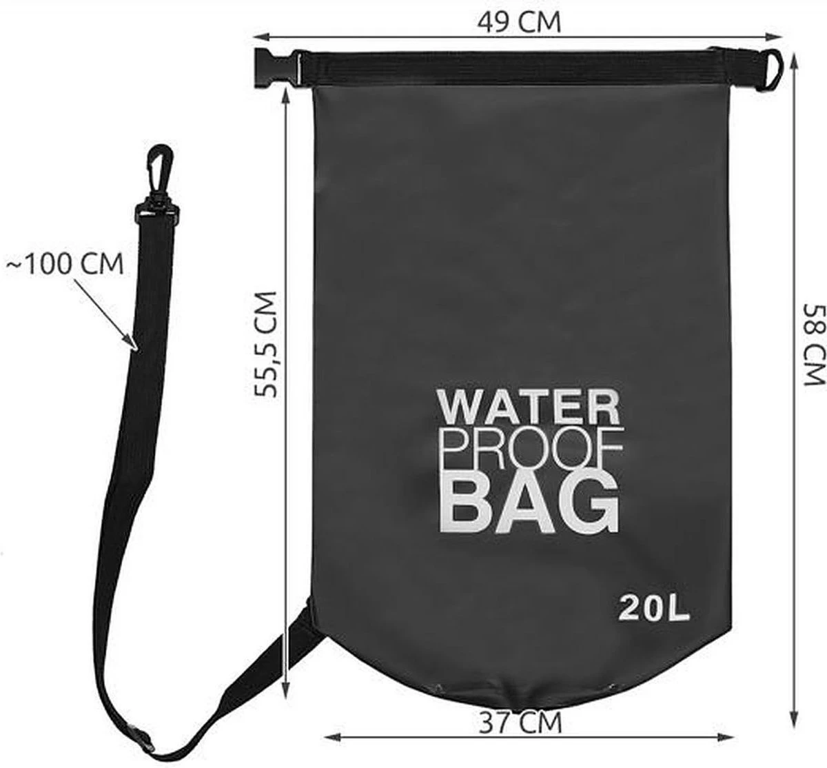 Merkloos Waterproof Drybag - Drybag 20 Liter - Waterdichte Tas – Strandtas - Zwart 4 Merkloos Waterproof Drybag - Drybag 20 Liter - Waterdichte Tas – Strandtas - Zwart - Afbeelding 2