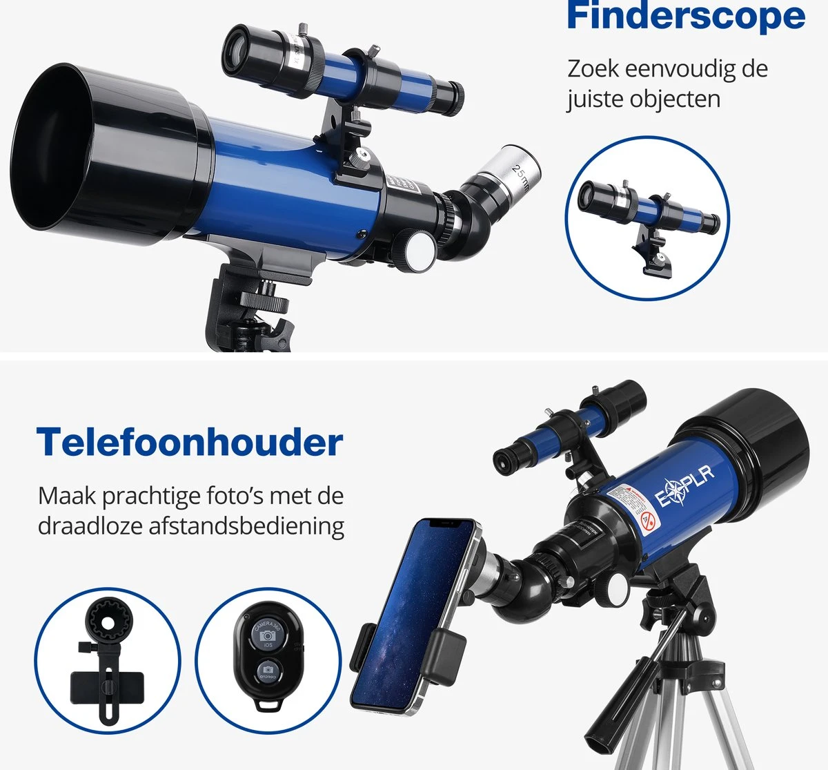 EXPLR Skysense Telescoop - Sterrenkijker - 70/400mm - Travel Bag - Telefoon Adapter - Telescoop Kinderen En Volwassenen 6 EXPLR Skysense Telescoop - Sterrenkijker - 70/400mm - Travel Bag - Telefoon Adapter - Telescoop Kinderen En Volwassenen - Afbeelding 4