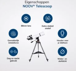 NOOV® - Telescoop – Sterrenkijker Volwassenen / Gevorderden – Sterrenkijker Kinderen – Extra Grote Lensopening 80mm –Rode Stipzoeker - Inclusief Anti-shock Statief & Stevige Draagtas -Bol 1200x1119 1