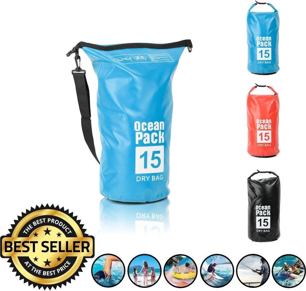 Merkloos Decopatent® Waterdichte Tas - Dry Bag - 15L - Ocean Pack - Dry Sack - Survival Outdoor Rugzak - Drybags - Boottas - Zeiltas -Blauw 3 Merkloos Decopatent® Waterdichte Tas - Dry Bag - 15L - Ocean Pack - Dry Sack - Survival Outdoor Rugzak - Drybags - Boottas - Zeiltas -Blauw
