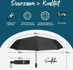 Sunflake Stormparaplu Opvouwbaar - Stormbestendig Tot 140km/u - Automatisch Uitklapbaar - Incl. Beschermhoes En Reisetui - Zwart -Bol 1200x1145 10