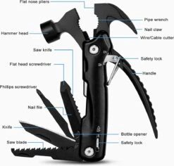 BIIB 12-in-1 Multifunctioneel Gereedschap, Vaderdag Cadeau, Mannengeschenken Voor Vaderdag, Multitool Camping Accessoires Gadgets Voor Mannen, Papa Cadeau