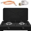 TronicXL Turbo Campingkooktoestel Met 2 Vlammen Aluminium Brander Gasaansluitslang En Drukregelaar, Gasfornuis, Gas, Zwart, Inclusief Draadgaas -Bol 1200x1147 4