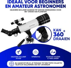 Earkings Telescoop Sterrenkijker 70/400 Mm Voor Kinderen, Beginners En Gevorderden - Inclusief Statief, Opbergtas, Twee Lenzen 25mm & 10mm En Barlow Lens, Telefoon Houder Voor Foto’s - F/5.7 Magnificatie 13 Earkings Telescoop Sterrenkijker 70/400 Mm Voor Kinderen, Beginners En Gevorderden - Inclusief Statief, Opbergtas, Twee Lenzen 25mm & 10mm En Barlow Lens, Telefoon Houder Voor Foto’s - F/5.7 Magnificatie -Bol 1200x1158 3