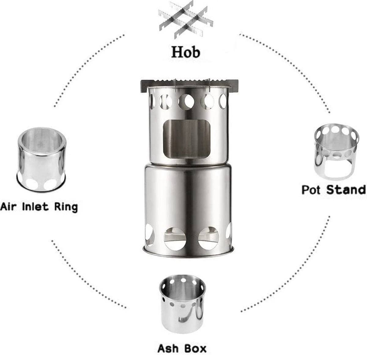 Merkloos Campingkooktoestel, Houtkachel, Draagbaar, Roestvrij Staal, Hobo-kooktoestel Met Opbergzak, Voor Barbecue, Camping, Picknick, Wandelen 5 Merkloos Campingkooktoestel, Houtkachel, Draagbaar, Roestvrij Staal, Hobo-kooktoestel Met Opbergzak, Voor Barbecue, Camping, Picknick, Wandelen - Afbeelding 3