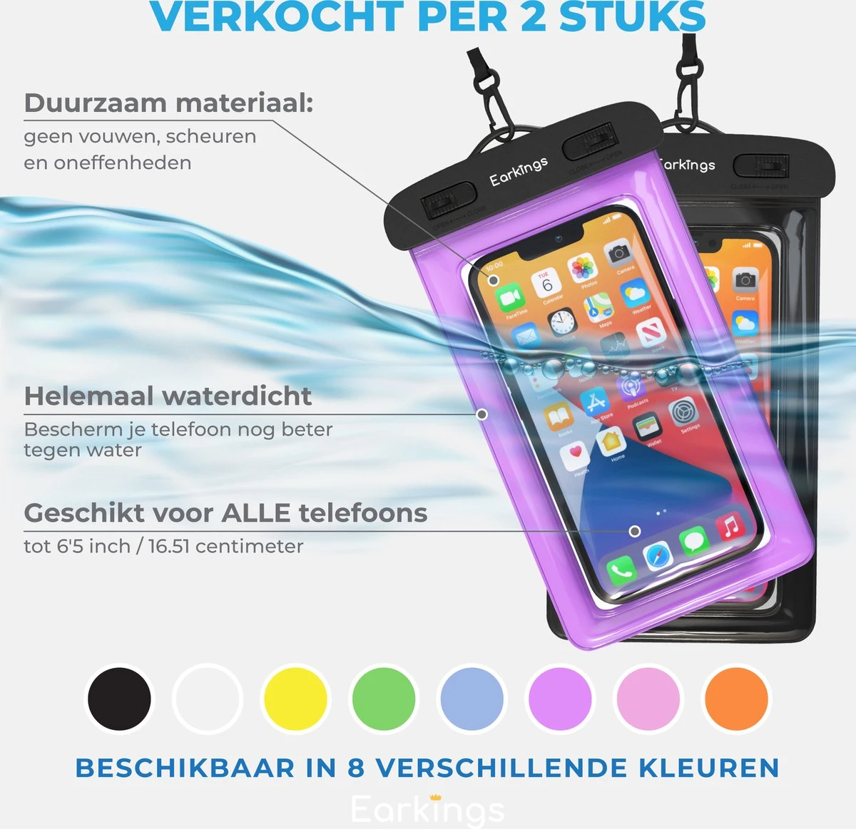 Waterdichte Telefoonhoesjes - Drybag Set Van 2 Stuks - Onderwater Hoesje Telefoon Voor Alle Telefoons - Waterdicht Telefoonhoesje Earkings - Zwart & Paars 9 Waterdichte Telefoonhoesjes - Drybag Set Van 2 Stuks - Onderwater Hoesje Telefoon Voor Alle Telefoons - Waterdicht Telefoonhoesje Earkings - Zwart & Paars - Afbeelding 7