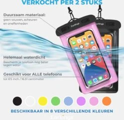 Waterdichte Telefoonhoesjes - Drybag Set Van 2 Stuks - Onderwater Hoesje Telefoon Voor Alle Telefoons - Waterdicht Telefoonhoesje Earkings - Zwart & Roze -Bol 1200x1163 7