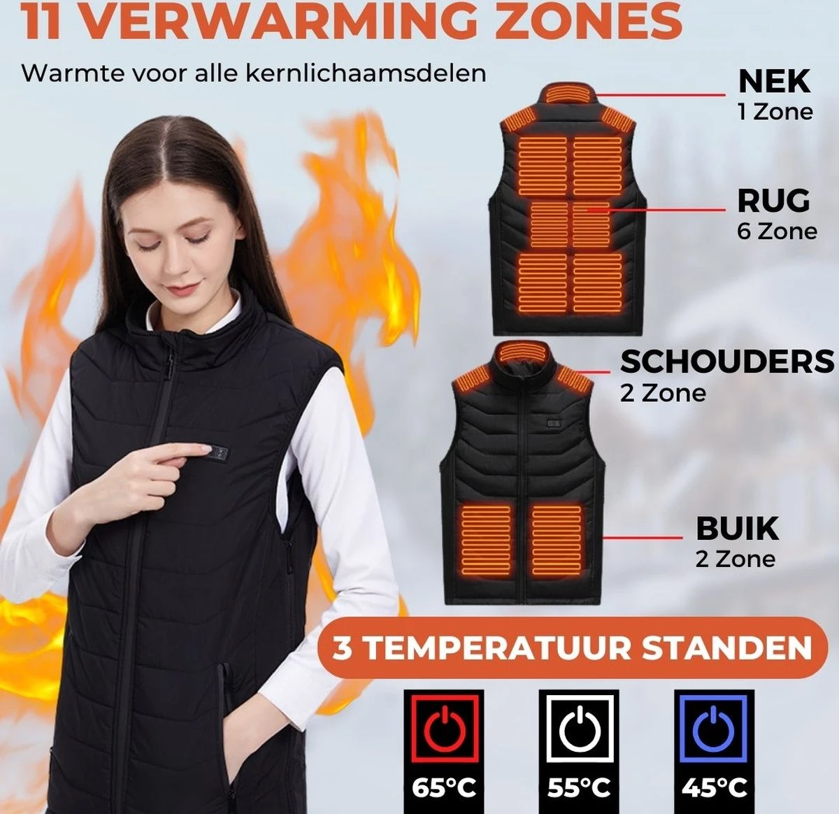 Basila® Elektrische Bodywarmer Met Powerbank - S/M - 11 Heating Zones - Tot 65°C - Thermo Kleding - Heated Vest - Elektrische Kleding - Thermo Vest - Verwarmde Vest - Verwarmde Bodywarmer 6 Basila® Elektrische Bodywarmer Met Powerbank - S/M - 11 Heating Zones - Tot 65°C - Thermo Kleding - Heated Vest - Elektrische Kleding - Thermo Vest - Verwarmde Vest - Verwarmde Bodywarmer - Afbeelding 4