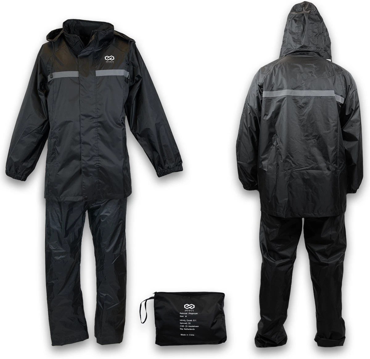 Infinity Goods Regenpak - Dames & Heren - Maat M - Waterdicht & Ademend - Reflecterend - Zwart 6 Infinity Goods Regenpak - Dames & Heren - Maat M - Waterdicht & Ademend - Reflecterend - Zwart - Afbeelding 4