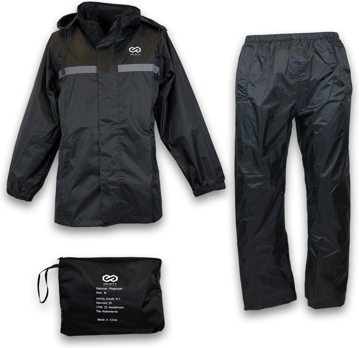 Infinity Goods Regenpak - Dames & Heren - Maat L - Waterdicht & Ademend - Reflecterend - Zwart 3 Infinity Goods Regenpak - Dames & Heren - Maat L - Waterdicht & Ademend - Reflecterend - Zwart