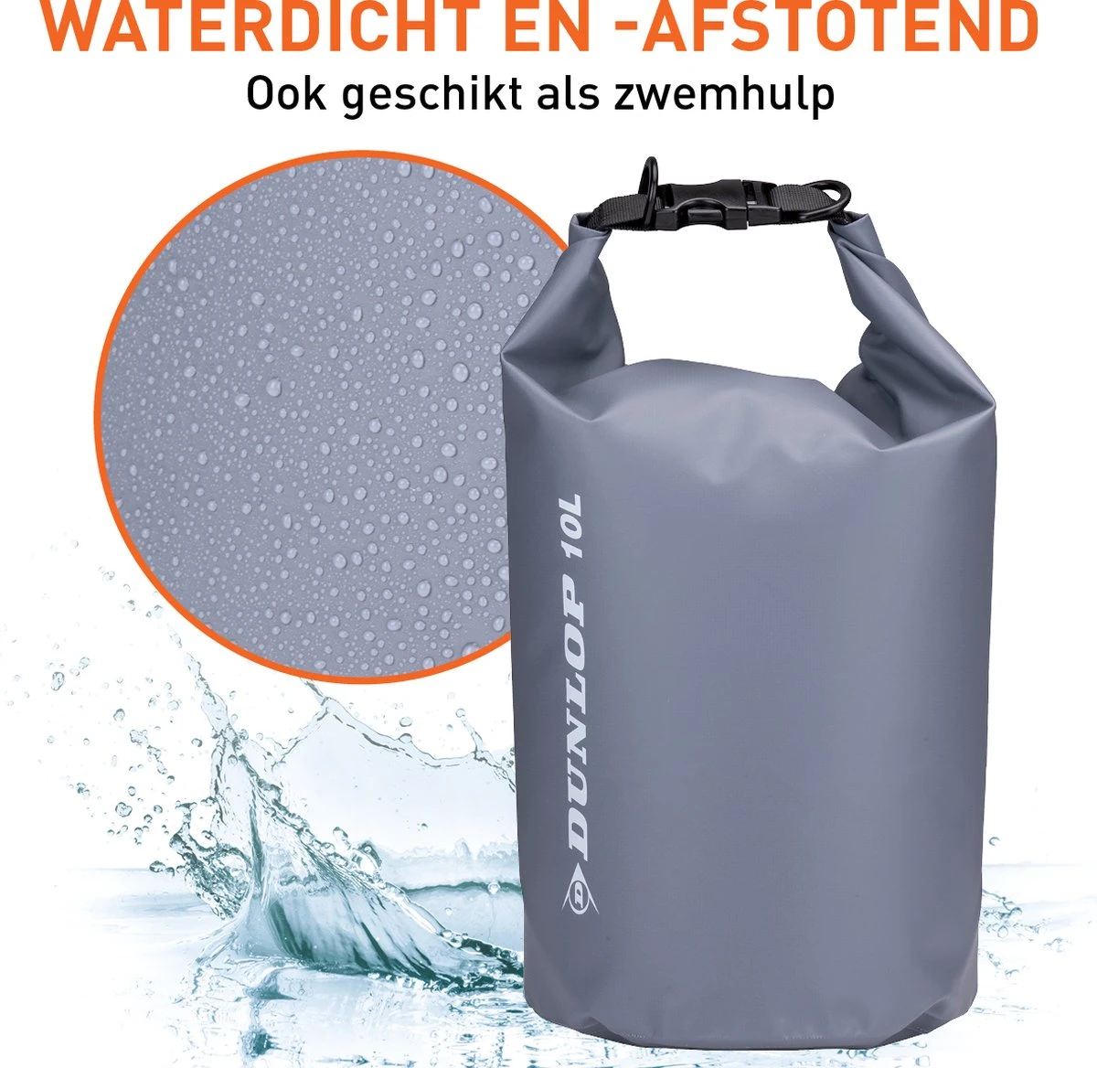 Dunlop Drybag - 10 Liter - Waterdichte Tas - Dry Bag Van Duurzaam PVC - Stof- En Waterdichte Zak - Incl. Verstelbare Schouderband - Unisex - Grijs 5 Dunlop Drybag - 10 Liter - Waterdichte Tas - Dry Bag Van Duurzaam PVC - Stof- En Waterdichte Zak - Incl. Verstelbare Schouderband - Unisex - Grijs - Afbeelding 3