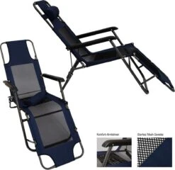 Ligstoel 180x60cm - Opvouwbaar Campingstoel Ligbed Strandstoel Tuinstoel Vouwligstoel Blauw -Bol 1200x1168