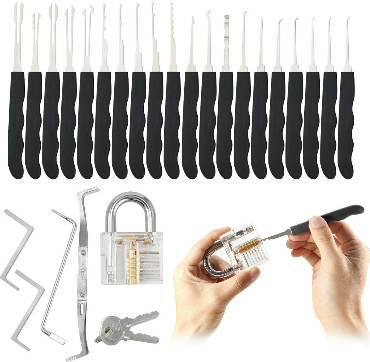 Merkloos 34 Delige Lockpick Set Voor Beginners En Gevorderden Met 2x Oefenslot Een Opberghoes En Opberg Doosjes - Lockpicking Set - Survival Kit - Gereedschapset - Doorzichtig Slot Transparant - Slotenmaker 7 Merkloos 34 Delige Lockpick Set Voor Beginners En Gevorderden Met 2x Oefenslot Een Opberghoes En Opberg Doosjes - Lockpicking Set - Survival Kit - Gereedschapset - Doorzichtig Slot Transparant - Slotenmaker - Afbeelding 5
