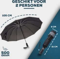 Stormparaplu - Opvouwbaar - 105 CM - Paraplu - Automatisch In En Uit Klapbaar - Stormbestendig Tot 140 Km/h - Luxe Beschermhoes 16 Stormparaplu - Opvouwbaar - 105 CM - Paraplu - Automatisch In En Uit Klapbaar - Stormbestendig Tot 140 Km/h - Luxe Beschermhoes -Bol 1200x1176 15