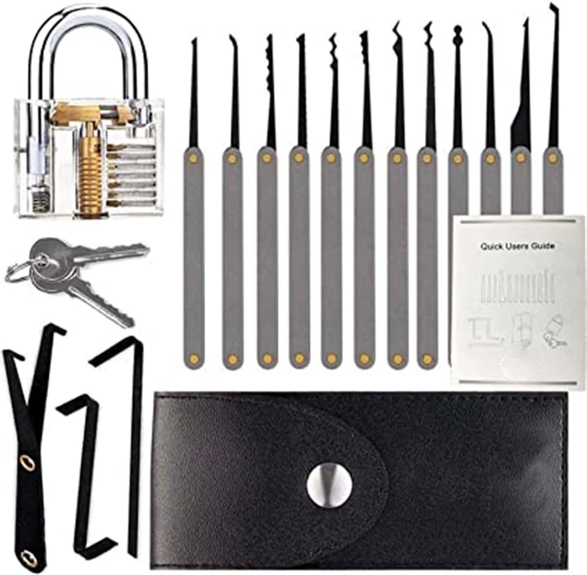 Lock Premium Lockpick Set – 15-delig – Inclusief Transparant Slot – Lockpicken Voor Beginners En Professionals 4 Lock Premium Lockpick Set – 15-delig – Inclusief Transparant Slot – Lockpicken Voor Beginners En Professionals - Afbeelding 2