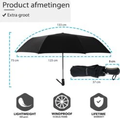 Beefree - Automatische King-size Stormparaplu Ø 123 Cm - Zwart -Bol 1200x1177 10
