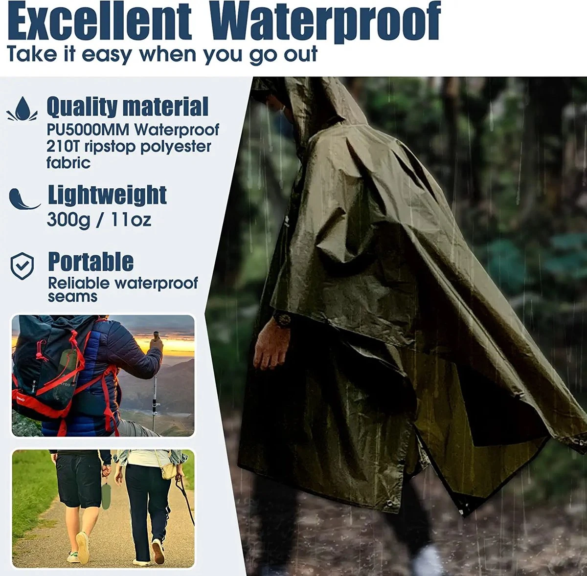 Anyoo Lichte Waterdichte Regenjas Poncho, Herbruikbaar, Ripstop, Ademende Multifunctionele Regenjas Met Capuchon, Opvouwbare Beschermhoes, Onderkant, Ideaal Voor Buiten, Camping, Wandelen, Vissen 4 Anyoo Lichte Waterdichte Regenjas Poncho, Herbruikbaar, Ripstop, Ademende Multifunctionele Regenjas Met Capuchon, Opvouwbare Beschermhoes, Onderkant, Ideaal Voor Buiten, Camping, Wandelen, Vissen - Afbeelding 2